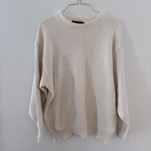 Vintage 3D Embroidered Loon Bird Duck Sweater Knit Lake Wildlife Cabincore